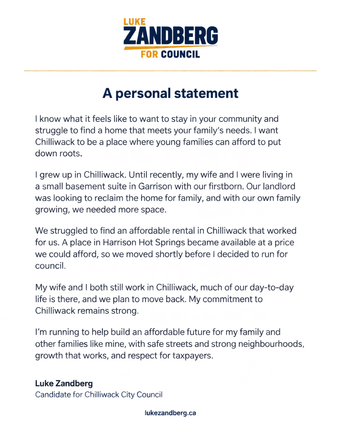 A personal statement from Luke Zandberg